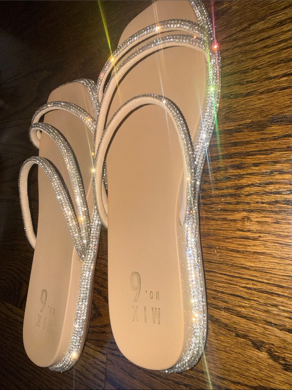 Mix No. 6 Nude Crystal-Trim Slide Sandals